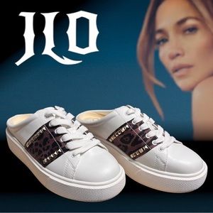 JLo Eydie White/leopard slide sneakers
